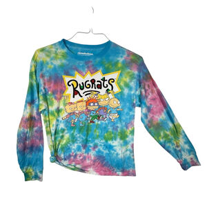 Rugrats Tie Dye Long Sleeve Tee with Side Tie and Front Graphic Youth Large